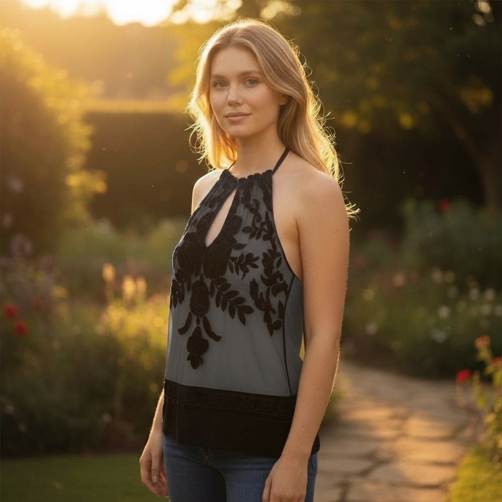 EUC - Hale Bob Velvet Burnout Silk Tank - Size S - Black